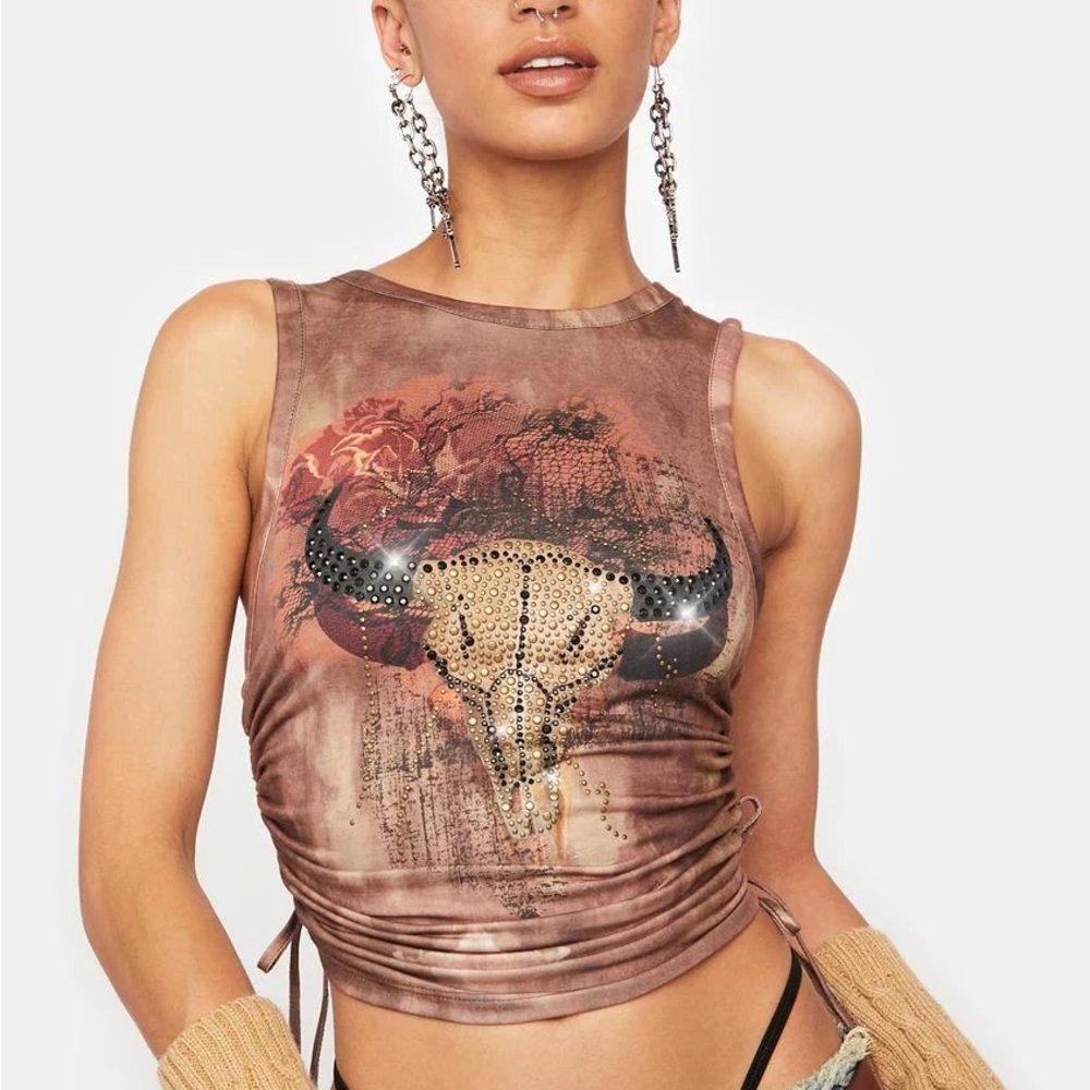 Jaded London Brown Graphic Sleeveless Top